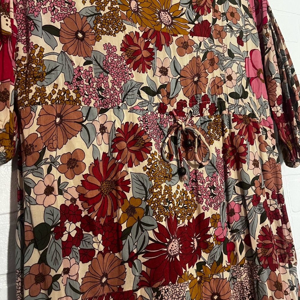 Entro Dress Womens Size Small Multi Color Floral Midi Flowy V Neck Bohemian Chic - Picture 4 of 10